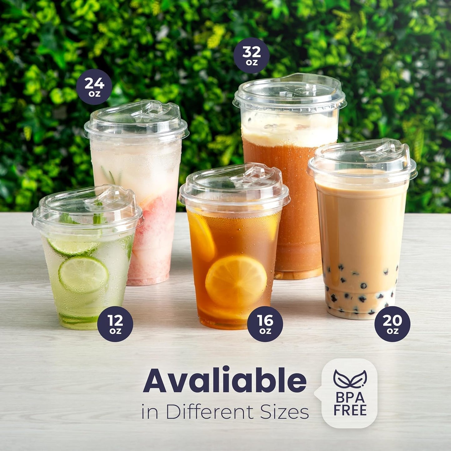 Fit Meal Prep 50 Pack 32 oz Clear Plastic Cups with Strawless Sip Lids, Disposable Plastic Coffee Cups with Lids, To Go Cups for Iced Coffee, Smoothies, Soda, Party Drinks, Bubble Tea, Cold Beverage