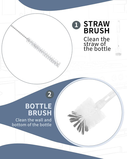 ROSEOK 2 in 1 Long Handle Bottle Brush with Straw Brush for Cleaning Glass, Sports Bottle, Coffee Mug,Navy Blue,1 Pack
