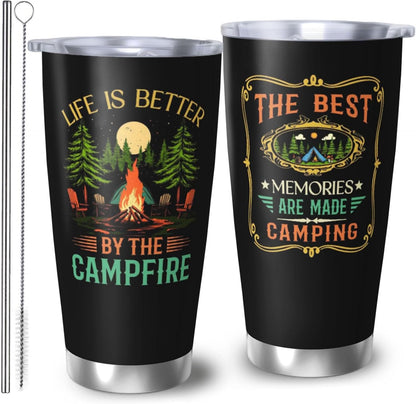 Camping Gifts for Men Women, Best Camp Coffee Mugs, Happy Camper Travel Mug, 20oz Coffee Tumbler, Camping Cup for Women Men