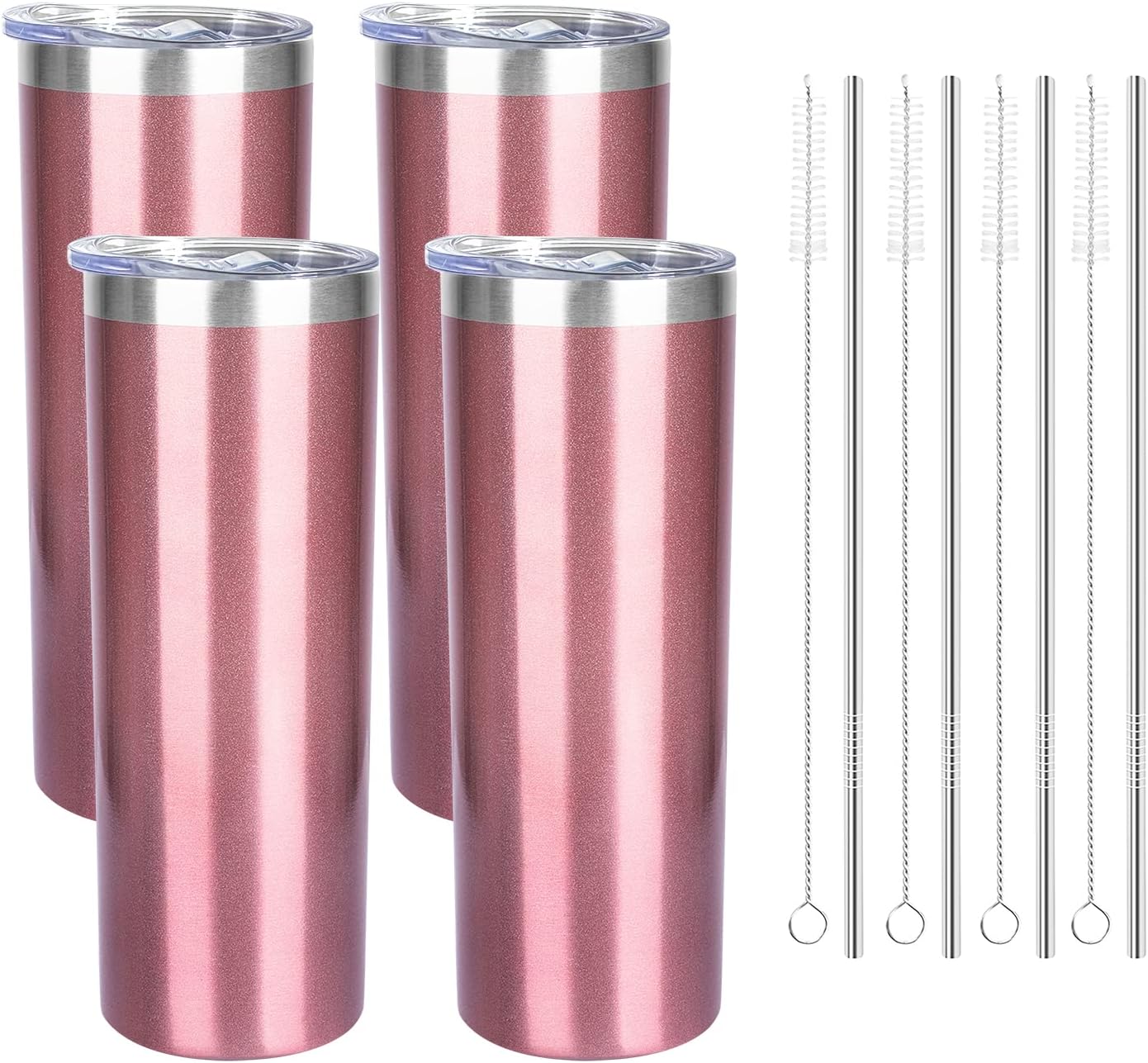 20 oz Skinny Tumblers with Lid and Straw,Stainless Steel Vacuum Insulated Tumbler Cup Double Wall Travel Coffee Mug, Thermal Water Tumbler for Hot and Cold Drinks(Rose Gold,1)