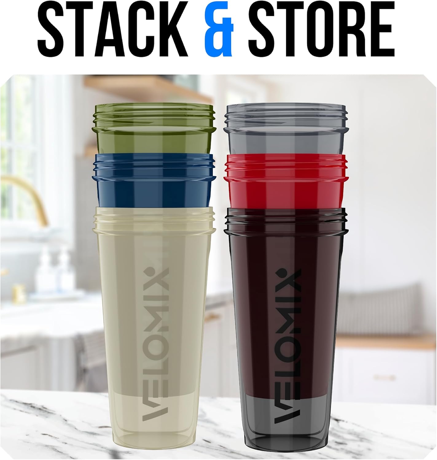 VELOMIX -6 PACK- 28 oz Protein Shaker Bottle for Protein Mixes - 6x Wire Whisk | Leak Proof Shaker Cups for Protein Shakes | Protein Shaker Bottle Pack | Protein Shake Cup (Earth Tones Collection)