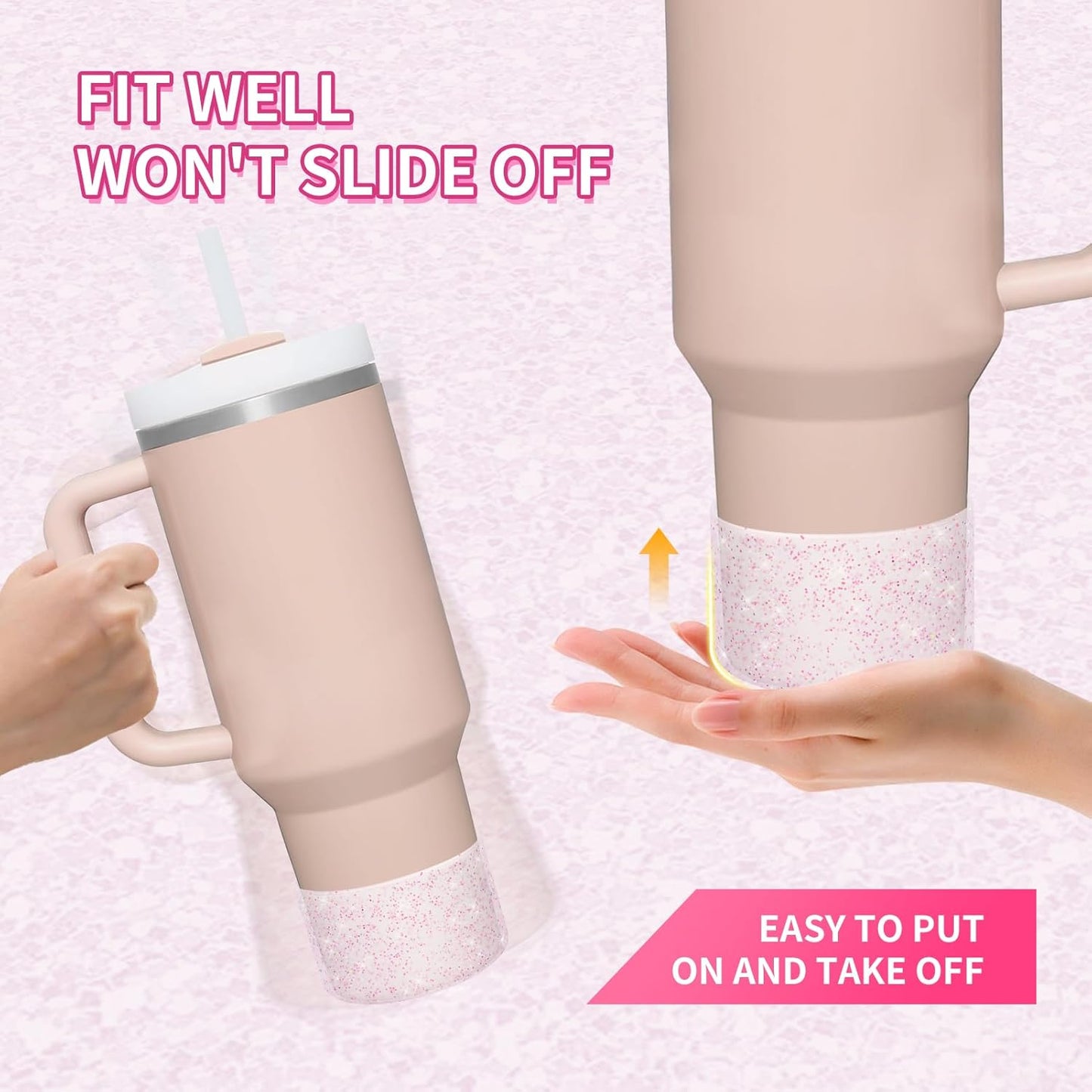 WUQID Protective Bling Silicone Boot Sleeve, Compatible with Stanley Tumbler 20-40oz & Hydro Flask Bottle 12oz-24oz, Glitter Reduces Dents Sleeve Cover for More Bottles/Tumblers Bottom of 2.83-2.95in