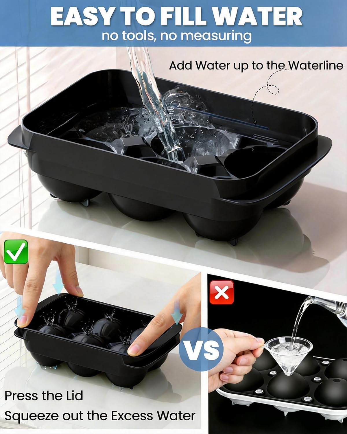 Large Ice Cube Tray for Freezer - 2 Pack Stackable Round Ice Cube Molds Set, Easy to Fill & Release with Storage Bin and Tongs for Kitchen, Party, Cocktail & Coffee, Gifts for Whiskey Lover (1.93In)