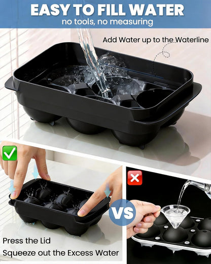 Large Ice Cube Tray for Freezer - 2 Pack Stackable Round Ice Cube Molds Set, Easy to Fill & Release with Storage Bin and Tongs for Kitchen, Party, Cocktail & Coffee, Gifts for Whiskey Lover (1.93In)