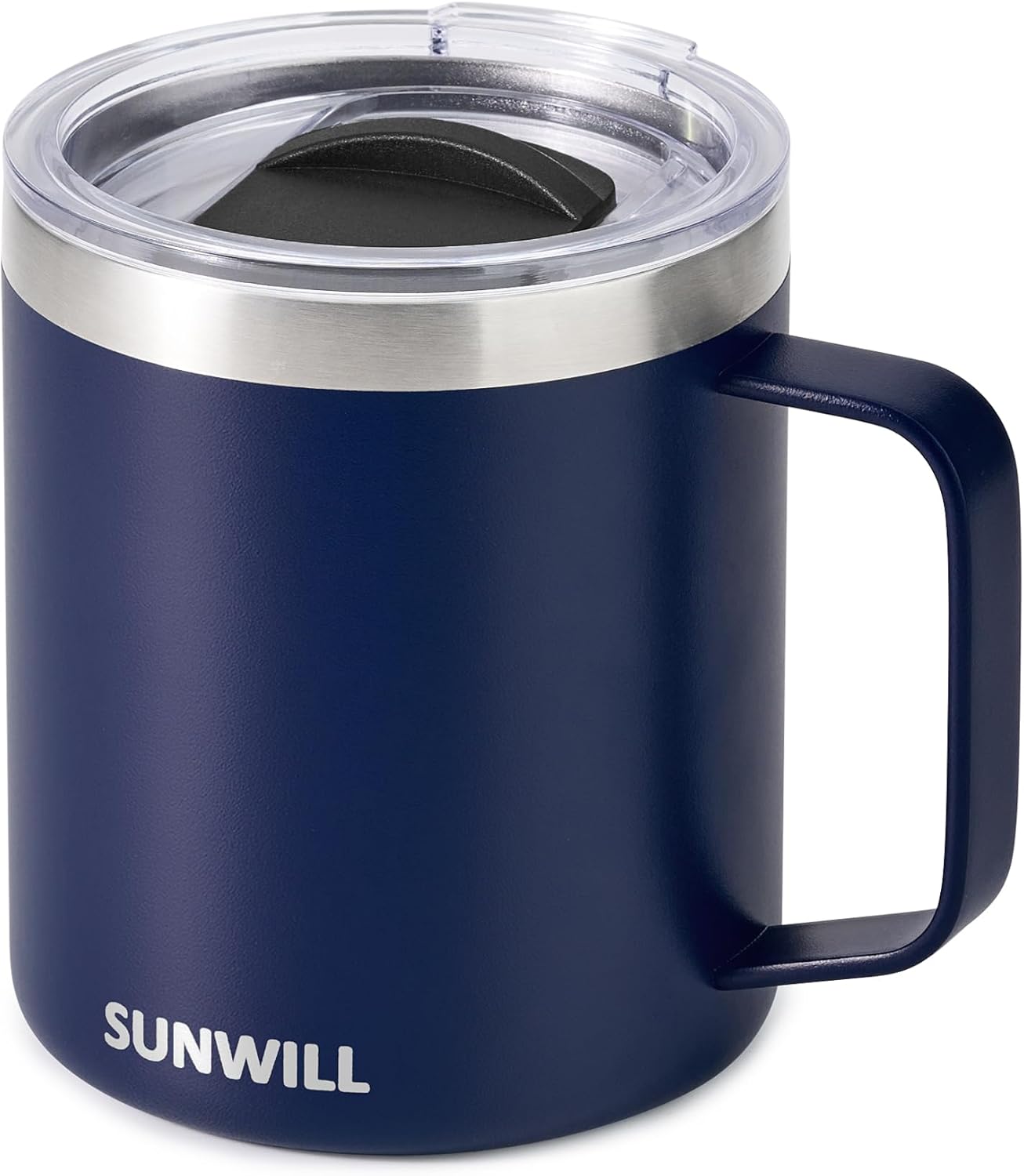SUNWILL Travel Coffee Mug with Lid, Insulated Tumbler with Handle, 14 oz Stainless Steel Cup for Ice, Water, Tea, Rose Gold