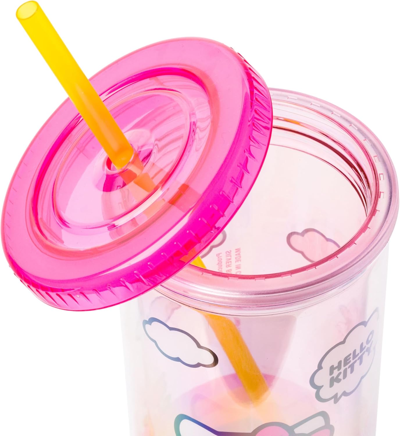 Silver Buffalo Sanrio Hello Kitty Milk Carton Pattern Plastic Boba Tumbler w Lid and Wide Straw, 24 Ounces