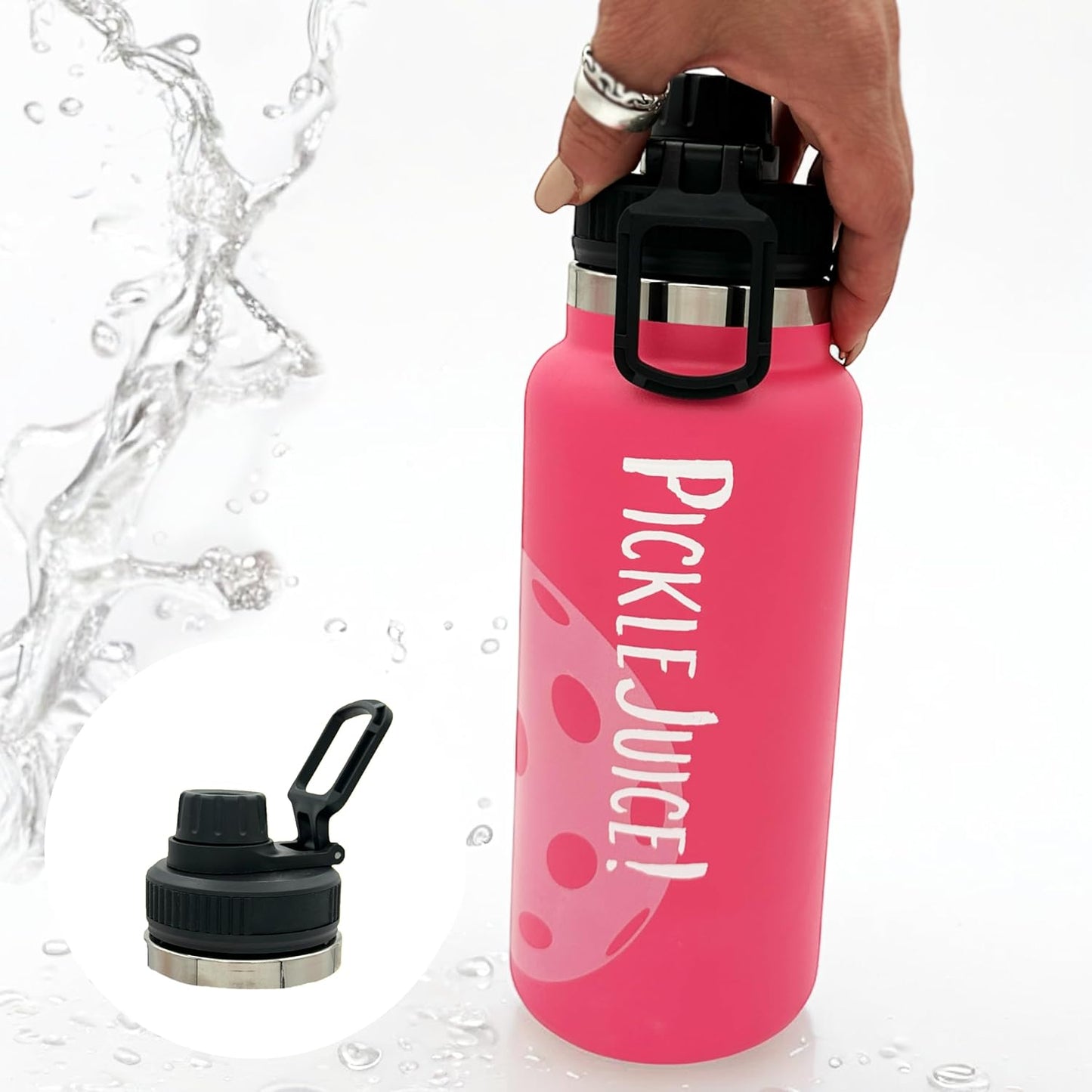 Maui Pickleball Co.™ Pickleball Water Bottle 32oz Insulated Stainless Steel Water Bottle PickleBall Accessories Pickleball Gifts Sip/Swig Lid with Carry Handle