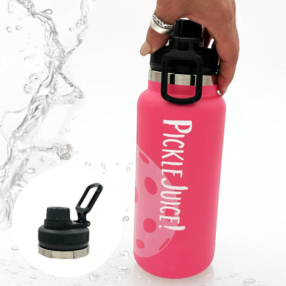 Maui Pickleball Co.™ Pickleball Water Bottle 32oz Insulated Stainless Steel Water Bottle PickleBall Accessories Pickleball Gifts Sip/Swig Lid with Carry Handle