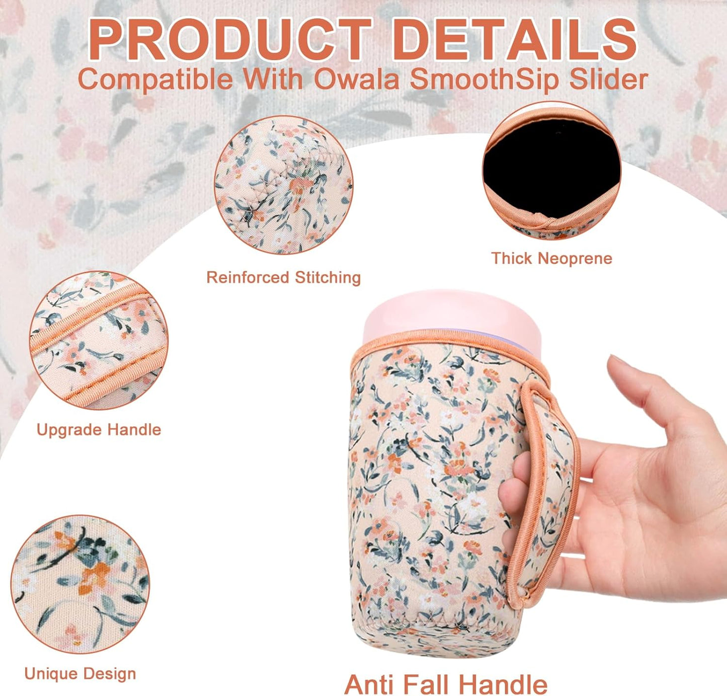Cute Sleeve for Owala Coffee Tumbler, Neoprene Cover with Handle for Owala SmoothSip Slider, Scratch Resistant Coffee Mug Sleeve for Women to Office, Workout, Coffee Break. (Coffee Break)