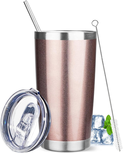 20 oz Tumbler with Lids and Straws, Stainless Steel Insulated Travel Coffee Mug, Double Wall Vacuum Insulated Tumblers, Powder Coated Coffee Tumbler for Cold & Hot Drinks (Light Purple)