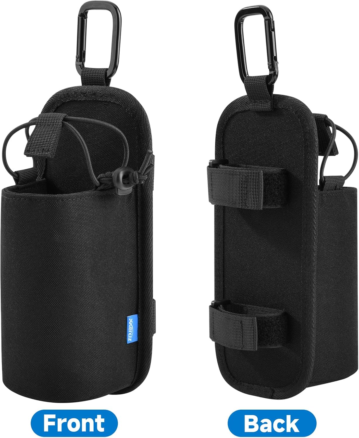 Xxerciz Water Bottle Holder for Backpack Shoulder Strap, Nylon Water Bottle Strap with Drawstring Carabiner, Portable Backpack Attachment Water Bottle Pouch for Hiking Walking Camping