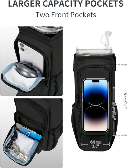 sportsnew Water Bottle Carrier Bag with Phone Pocket for 30oz 40oz Tumbler with Handle Accessories Insulated Water Bottle Holder Pouch with Strap Crossbody with Straw Cover
