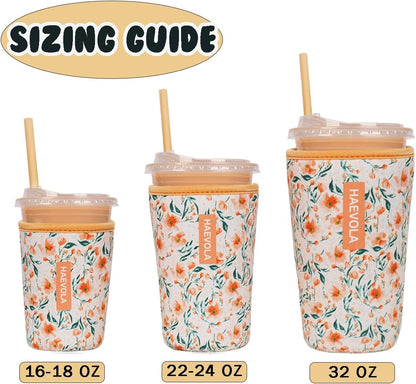 Reusable Insulated Neoprene Iced Coffee Cup Sleeve, Durable Drink Sleeve for Cold Beverages, Beverage Holder for Iced Coffee, Floral Checkers