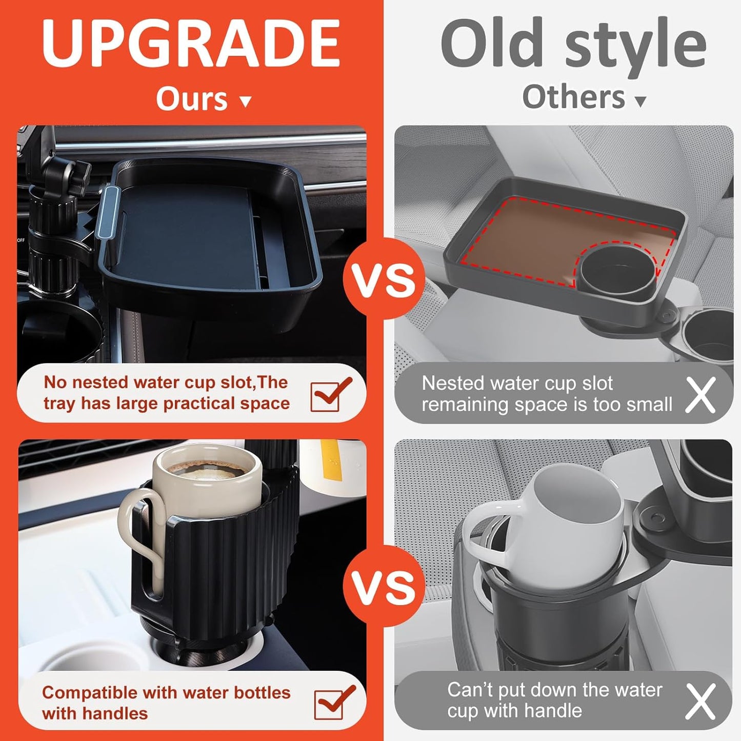 Car Large Cup Holder Expander, 5-in-1 Cupholder Extender with Phone Holder & Swivel and Detachable Snack Food Tray Table for Eating, Travel Essentials for Road Trips for Driver. Model C