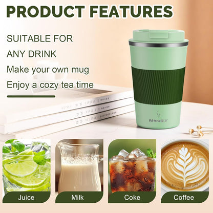 MOMSIV 12oz Travel Mug, Insulated Coffee Cup with Leakproof Lid, Travel Coffee Mug Vacuum Stainless Steel Double Walled Reusable Coffee Cup for Hot and Cold Water Coffee