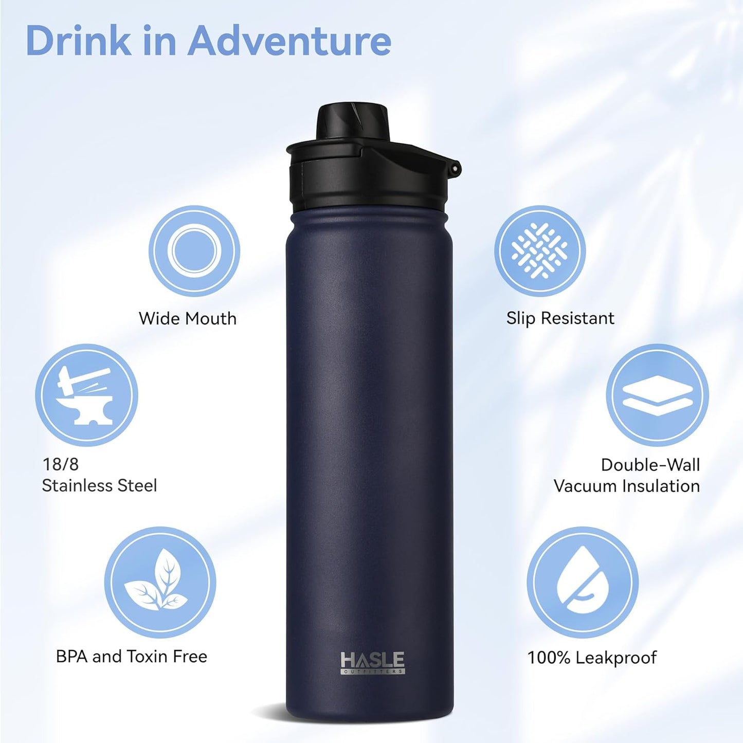 HASLE OUTFITTERS 32 oz Insulated Water Bottle Stainless Steel Double Walled Vacuum Sports Water Bottle with 2 Lids (Straw and Spout Lid) for Gym Camping Hiking(Black,1)