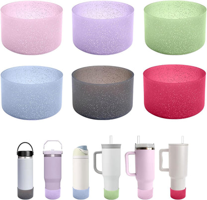 6Pcs Glitter Silicone Cup Boots for Water Bottle Fits Stanley/Owala/Hydro Flask/Simple Modern/Yeti, 2.8-3.1in Width Bottom Protector Cover Sleeve (6 Colors)