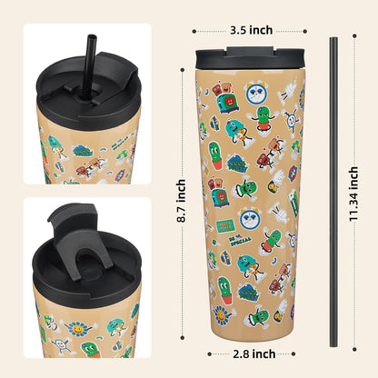 BJPKPK 4 Pack Tumbler with Lid and Straw,30oz Insulated Tumblers Bulk Reusable Travel Coffee Mug, Dishwasher Safe Double Wall Vacuum Insulated Cup Gift for Men Women,Light Blue Leopard