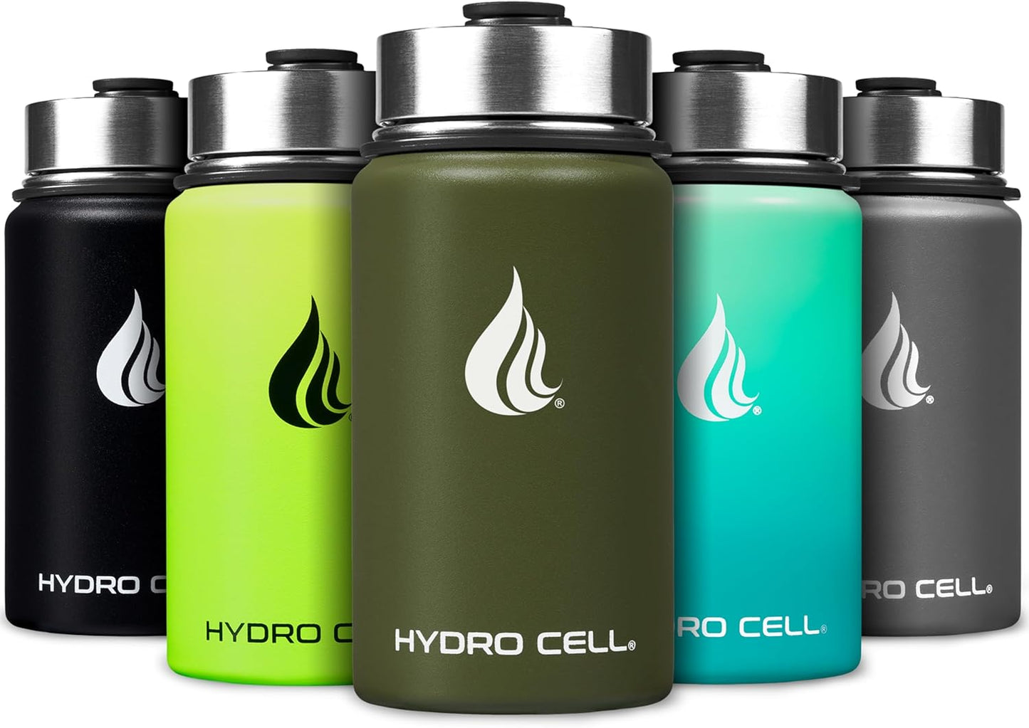 HYDRO CELL Stainless Steel Insulated Water Bottle with Straw - For Cold & Hot Drinks - Metal Vacuum Flask with Screw Cap and Modern Leakproof Sport Thermos for Adults (Neon 18oz)