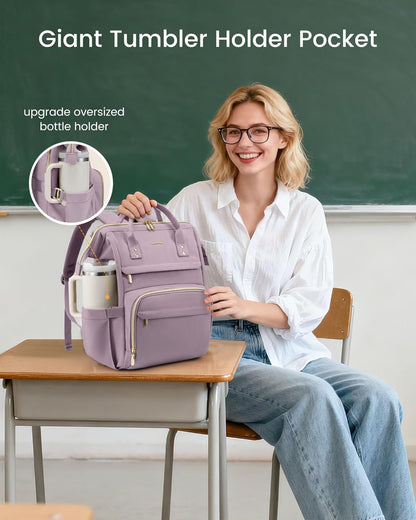 LOVEVOOK Laptop Backpack for Women with Giant Tumbler Holder Pocket,15.6 inch Waterproof Travel Backpack Purse Computer Laptop Bag,Professional Work College Nurse Teacher Backpack Casual Daypack,Black