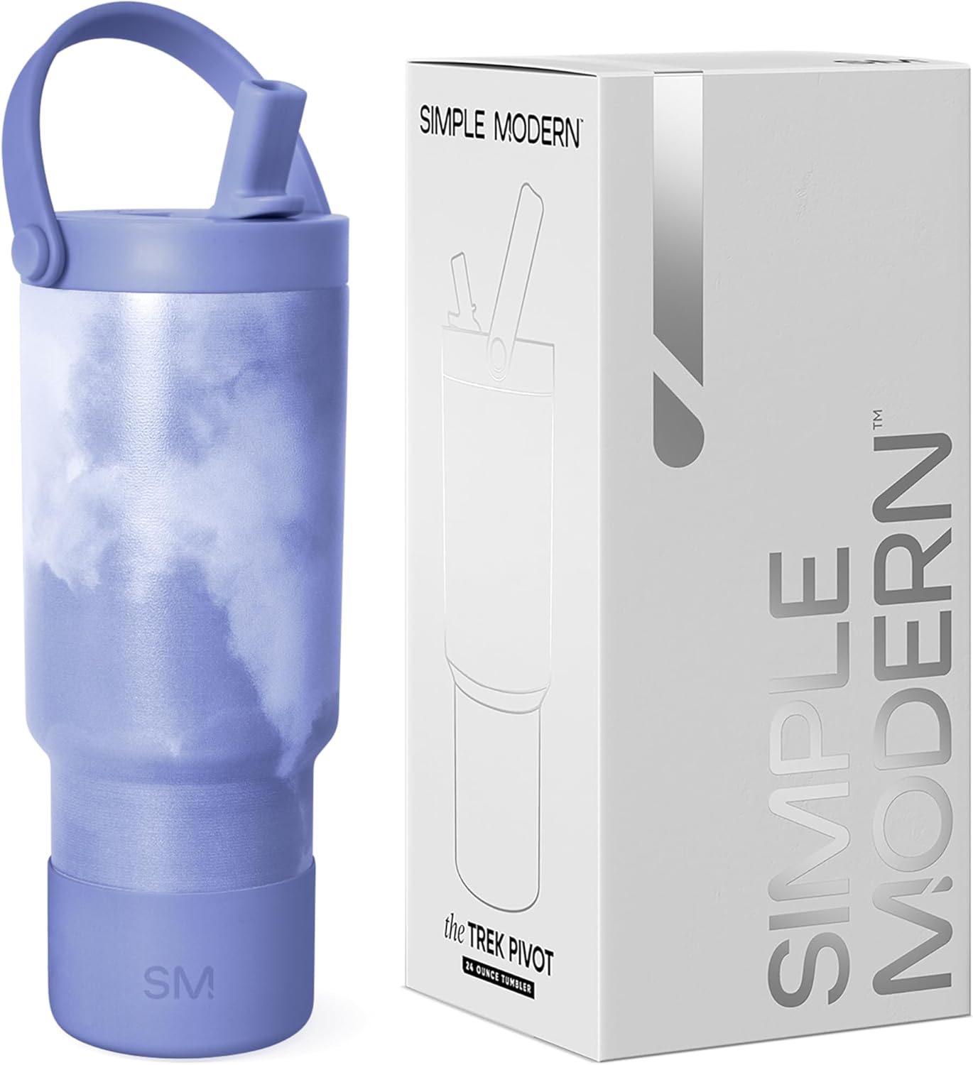 Simple Modern Trek Pivot | 24oz Kids Flip Straw Tumbler with Handle and Silicone Boot | Insulated Water Bottle Stainless Steel Cup | School Travel Jug | Seaside