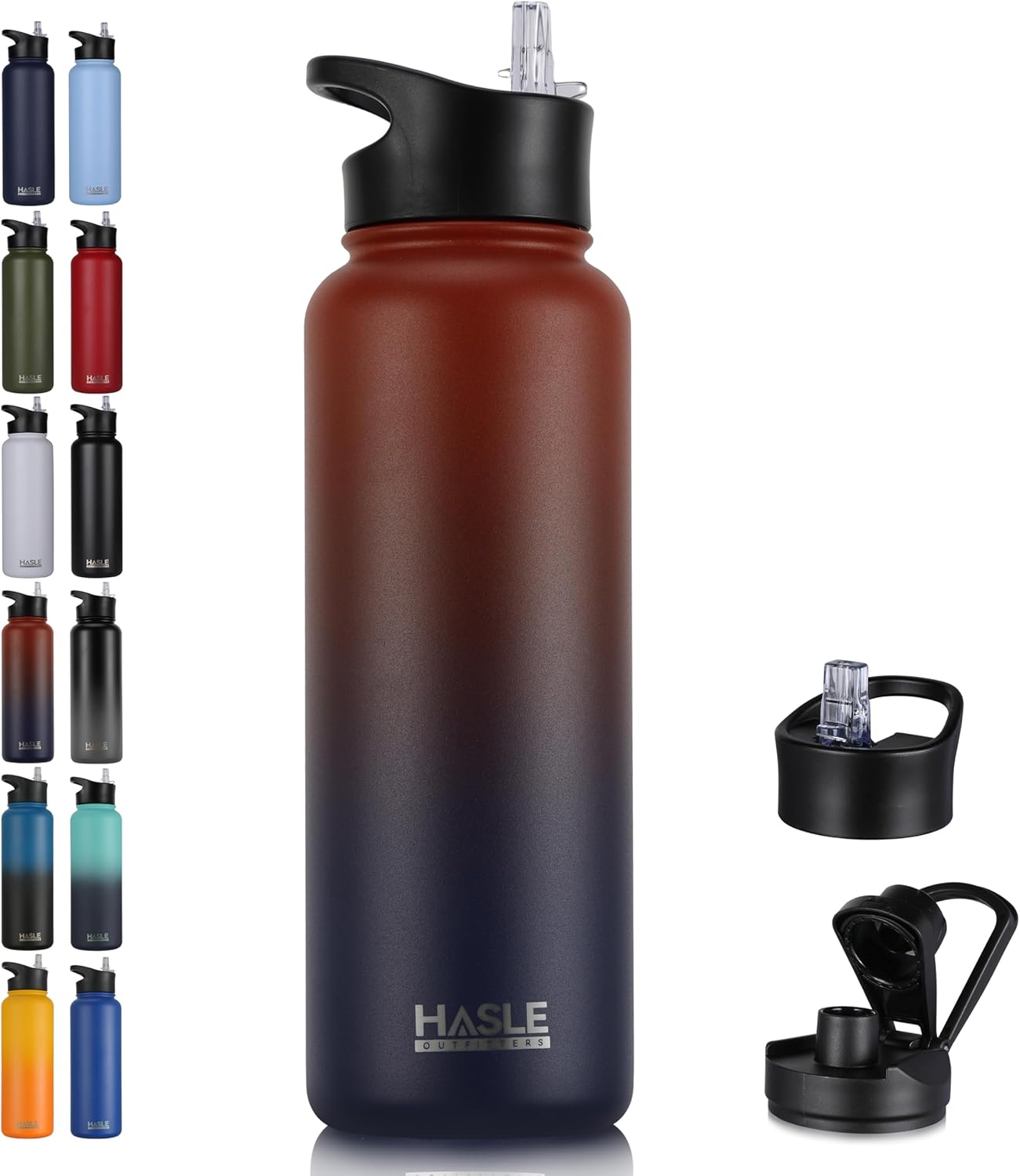 HASLE OUTFITTERS 32 oz Insulated Water Bottle Stainless Steel Double Walled Vacuum Sports Water Bottle with 2 Lids (Straw and Spout Lid) for Gym Camping Hiking(Black,1)