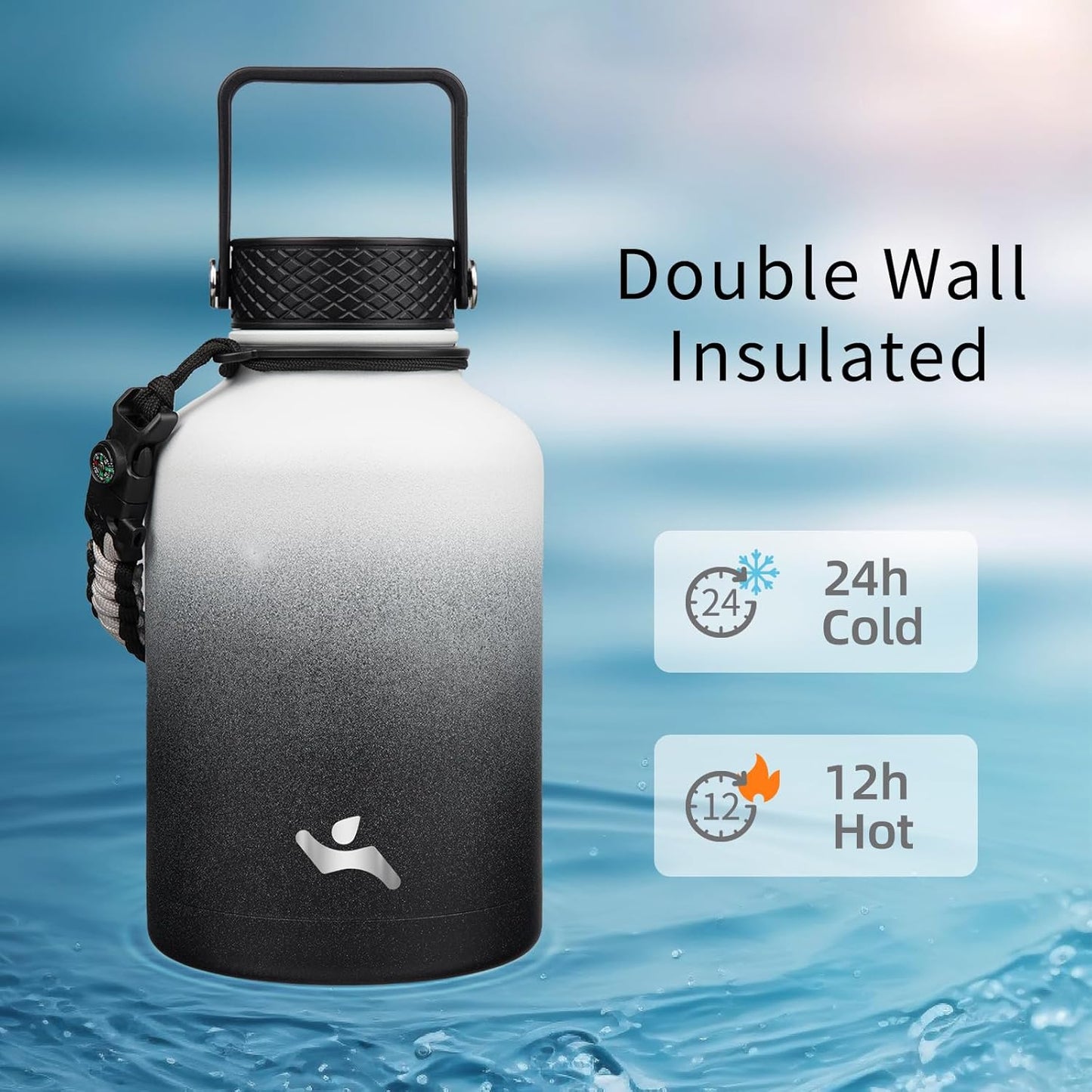 Konokyo 22oz Stainless Steel Bottles with 3 Lids Sport Insulated Water Bottle,Mint