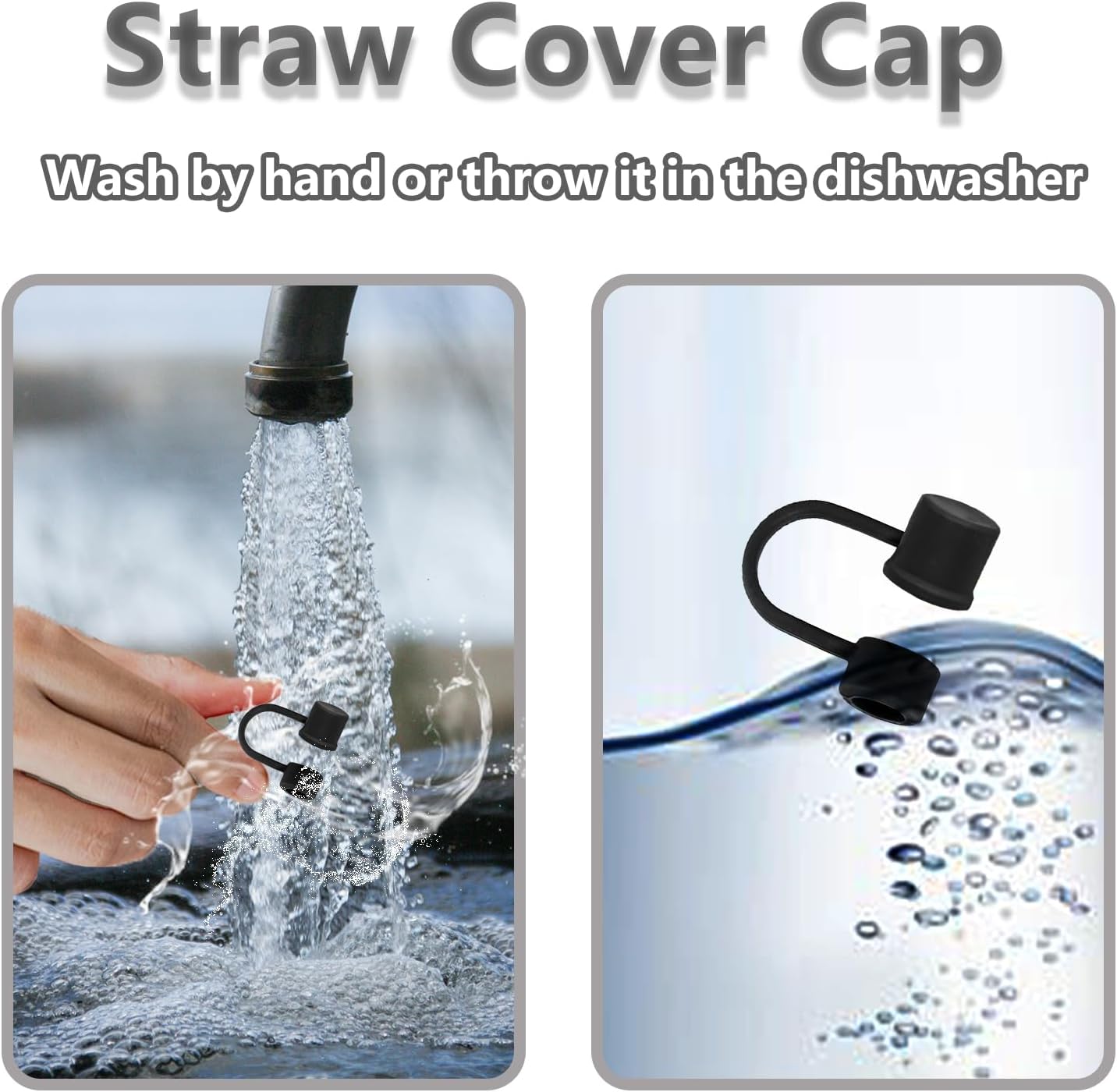 6PCS Silicone Straw Covers Cap Compatible with Stanley Cup 30-40 oz Tumbler with Handle 10mm Straw Toppers，Dust-Proof Reusable Straw Cover for Stanley Cup Accessories (Black)