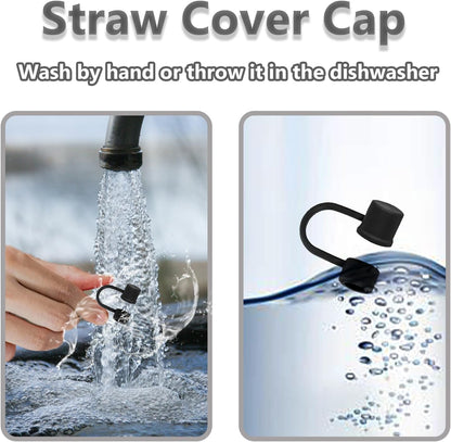 6PCS Silicone Straw Covers Cap Compatible with Stanley Cup 30-40 oz Tumbler with Handle 10mm Straw Toppers，Dust-Proof Reusable Straw Cover for Stanley Cup Accessories (Black)