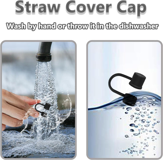 6PCS Silicone Straw Covers Cap Compatible with Stanley Cup 30-40 oz Tumbler with Handle 10mm Straw Toppers，Dust-Proof Reusable Straw Cover for Stanley Cup Accessories (Black)
