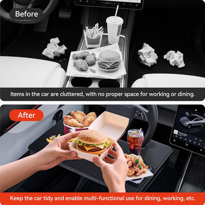 YONZEE 2-in-1 Car Steering Wheel Desk Tray & Car Seat Gap Filler Organizer – Foldable Carbon Fiber Look Table for Laptop, Eating Food, Writing – for Standard Round Steering Wheels