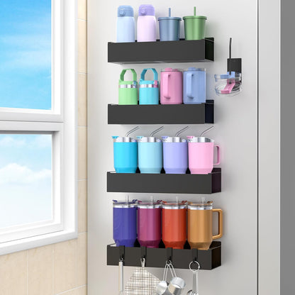HuggieGems Magnetic Water Bottle Holder for Refrigerator, Cup Holder Organizer for Stanley and Tumbler for Kitchen, 4 Pack, Black