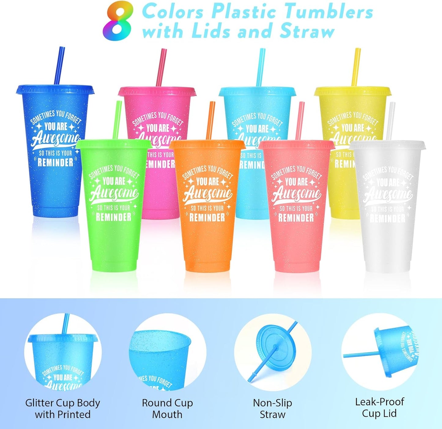 24 Pack Plastic Tumblers with Lids and Straw, Reusable Cups with Lids and Straws Colorful Cups for Cold Drink Iced Coffee, Plastic Tumbler Bulk for Party Birthday Gifts (24 oz, Stylish Colors)