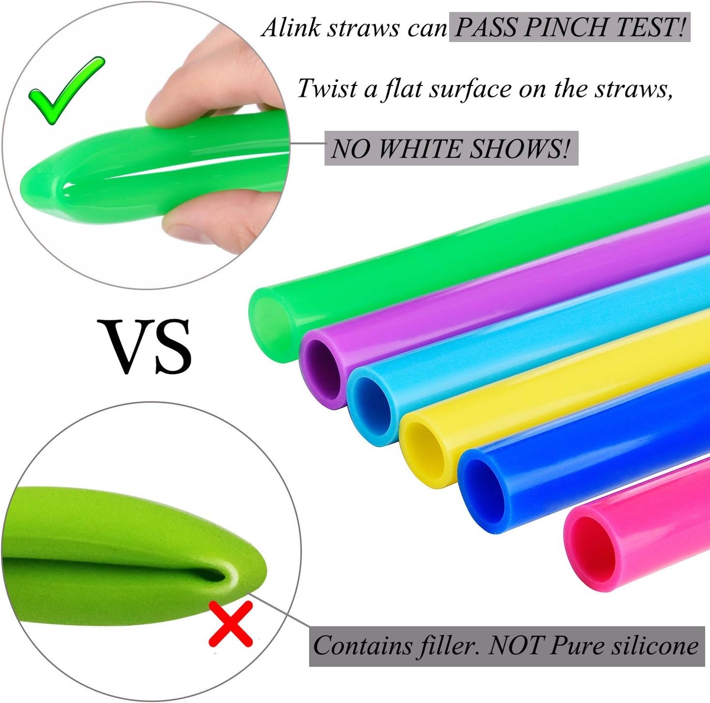 ALINK Reusable Silicone Smoothie Straws, 12” Extra Long Flexible Half Gallon Replacement Straws for Tall Travel Mug, 32 oz 40 oz YETI/RTIC Tumbler, Set of 6 with Brush