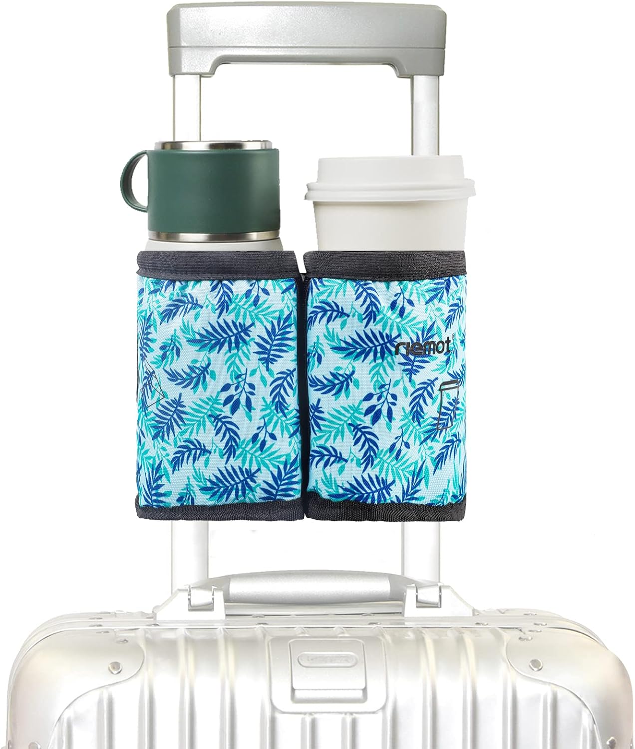 riemot Luggage Travel Cup Holder Free Hand Drink Caddy - Hold Two Coffee Mugs - Fits Roll on Most Suitcase Handles - Gifts for Flight Attendants &Frequent Travelers Accessories Black