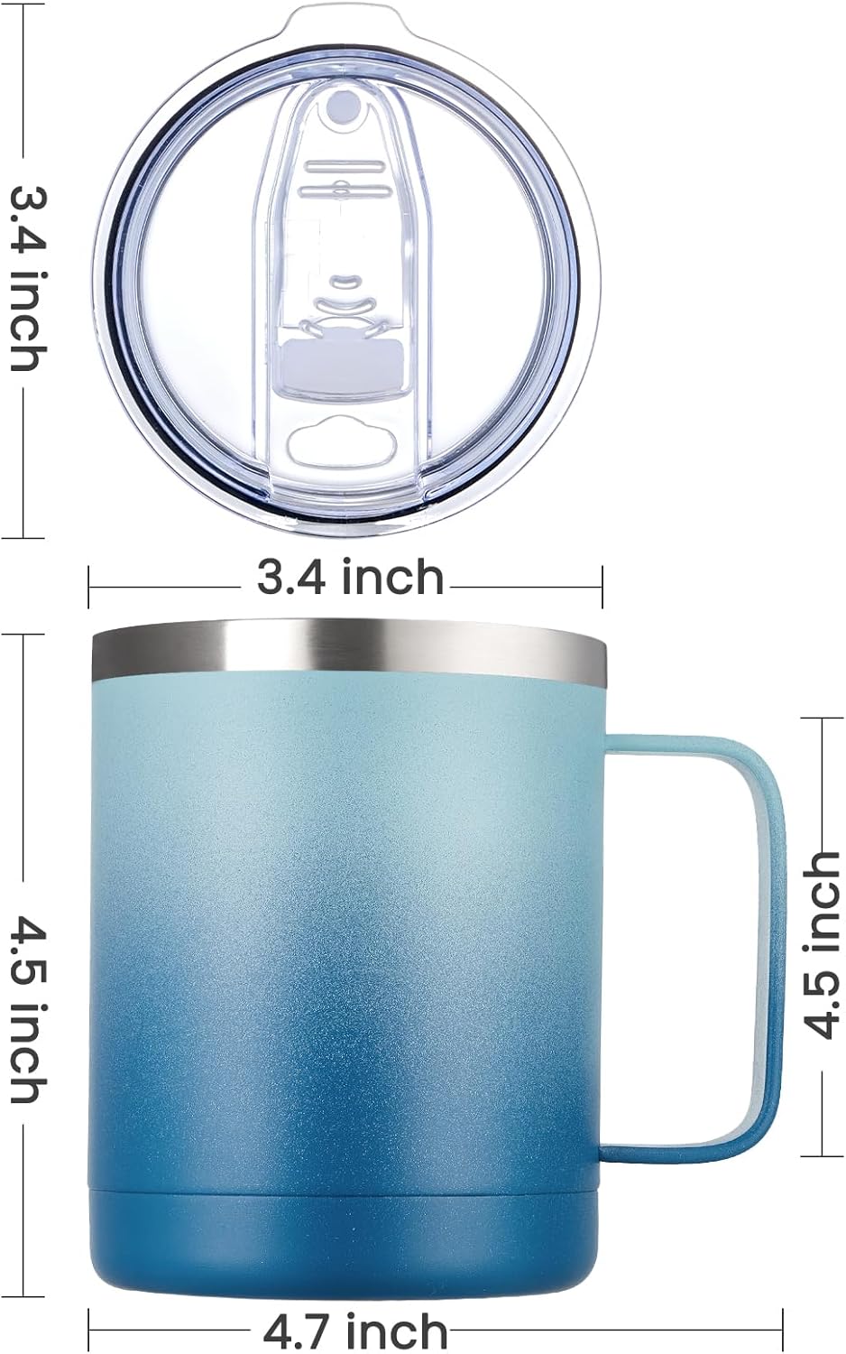 MEWAY 12oz Coffee Mug With Handle and Sliding Lid,Stainless Steel Travel Tumbler Cup with Handle,Double Wall Vacuum Insulated Camping Cup for Hot & Cold Drinks Tea (Black,Set of 1