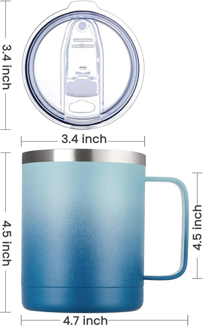 MEWAY 12oz Coffee Mug With Handle and Sliding Lid,Stainless Steel Travel Tumbler Cup with Handle,Double Wall Vacuum Insulated Camping Cup for Hot & Cold Drinks Tea (Black,Set of 1