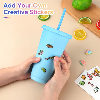 24 Pack Plastic Tumblers with Lids and Straw, Reusable Cups with Lids and Straws Colorful Cups for Cold Drink Iced Coffee, Plastic Tumbler Bulk for Party Birthday Gifts (24 oz, Stylish Colors)