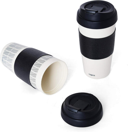 Copco 5237160 Reusable, Insulated Double Wall Travel Mugs 16-ounce White/Black , 2 Count ( Pack of 1)