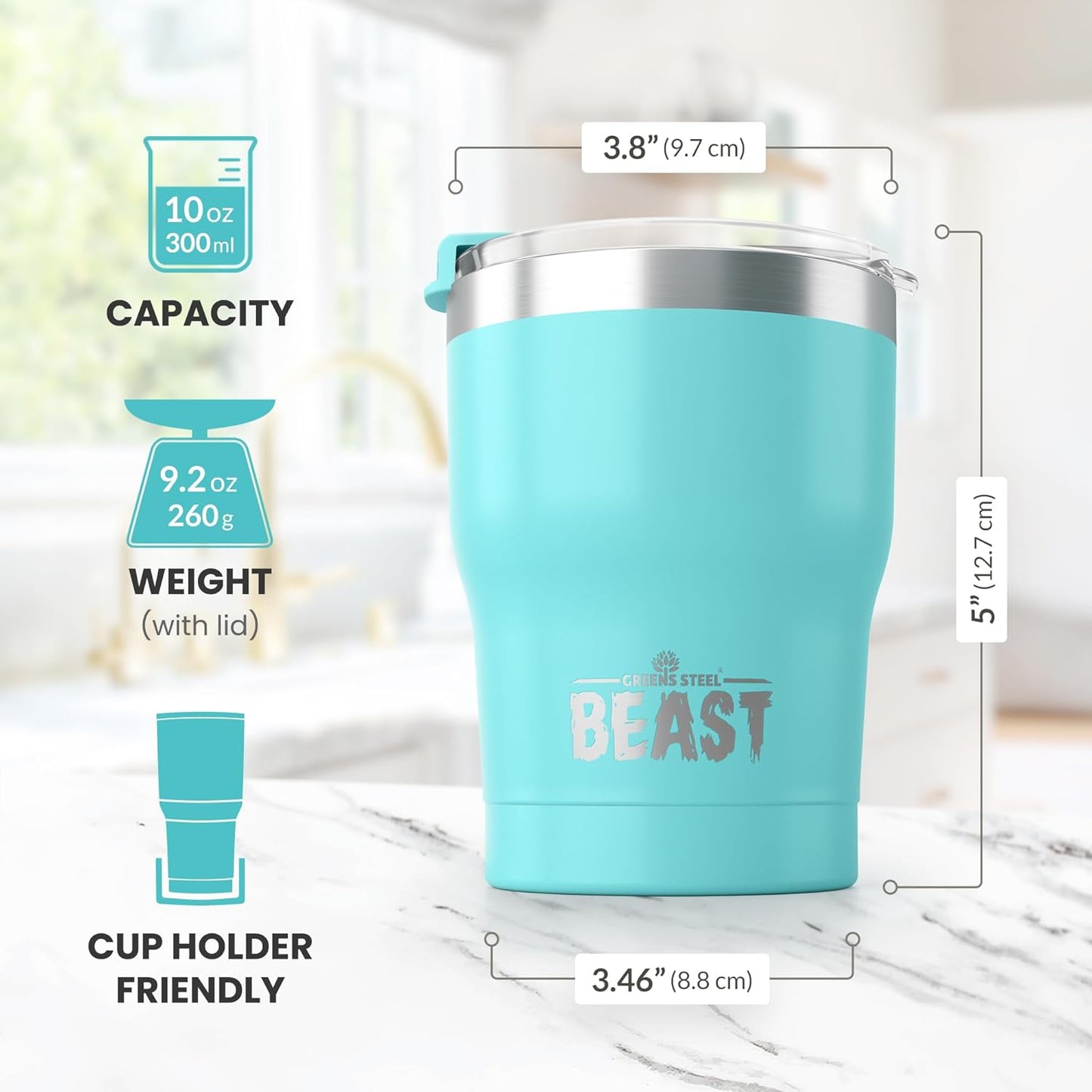 Beast 10 oz Tumbler Stainless Steel Vacuum Insulated Coffee Ice Cup Double Wall Travel Flask (Arctic White)
