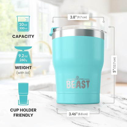 Beast 10 oz Tumbler Stainless Steel Vacuum Insulated Coffee Ice Cup Double Wall Travel Flask (Arctic White)