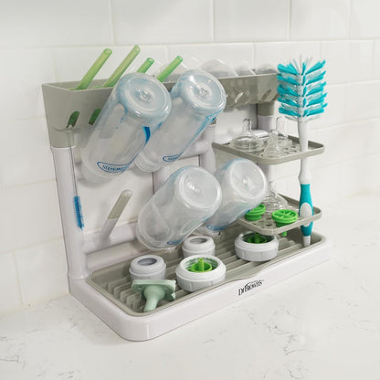 Dr. Brown's Baby Bottle Drying Tower, Stand-Up Countertop Drying Rack with Organized Storage for Baby Essentials, Space Saving Vertical Rack, Black/White