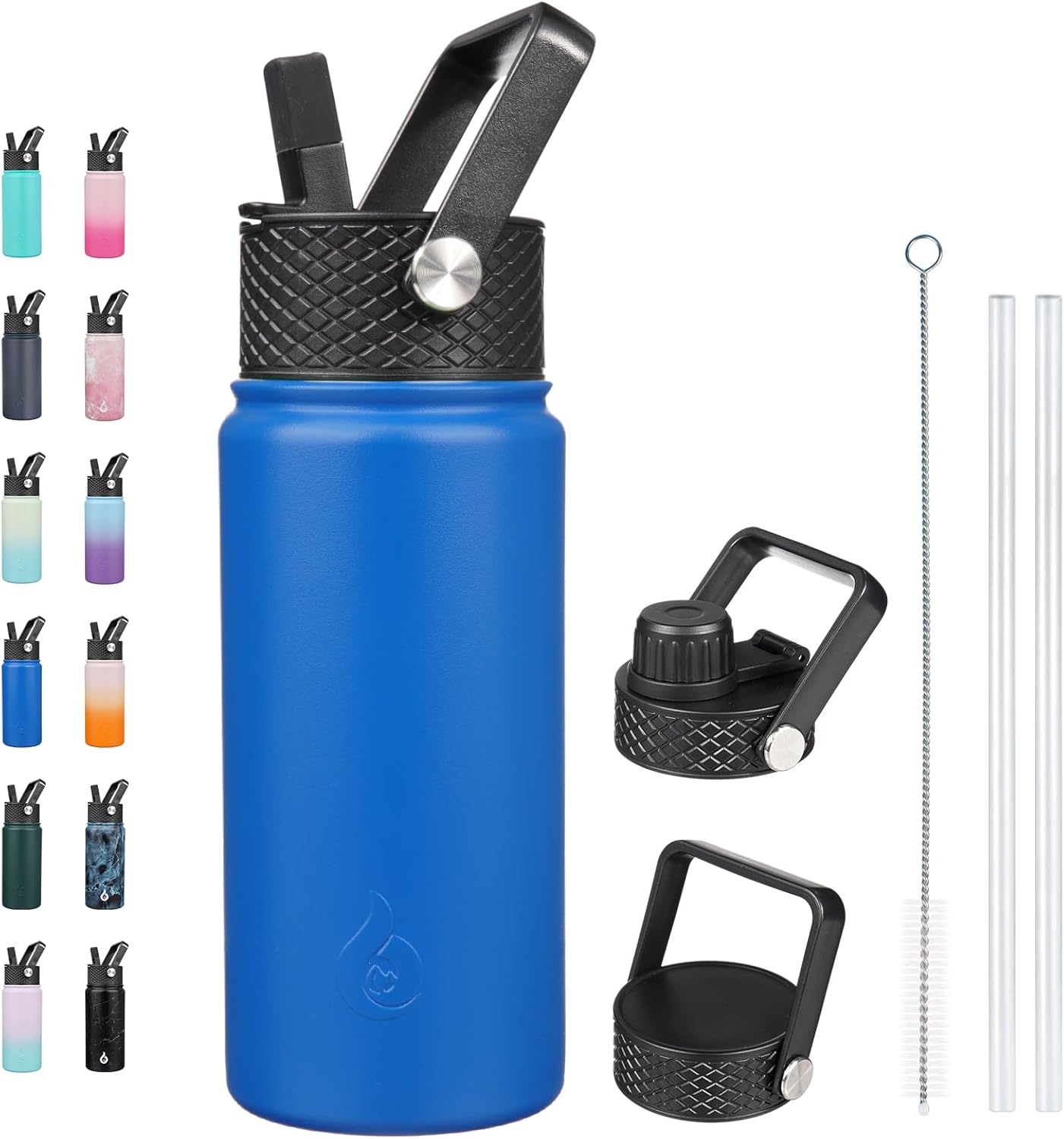 BJPKPK Insulated Water Bottles with Straw Lid, 40oz Stainless Steel Water Bottles with 3 Lids, BPA Free Leakproof Thermo, Tumblers, Cups for Sports, Gym- Midnight - Colors B