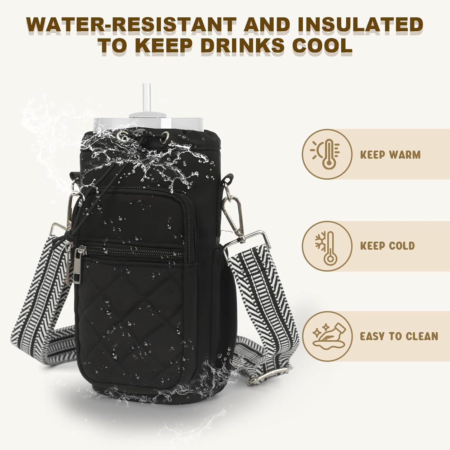 Water Bottle Holder with Strap, 32oz 40oz Insulated Water Bottle Carrier Bag, Purse Crossbody Sling Bag with Phone Pocket for Walking Hiking