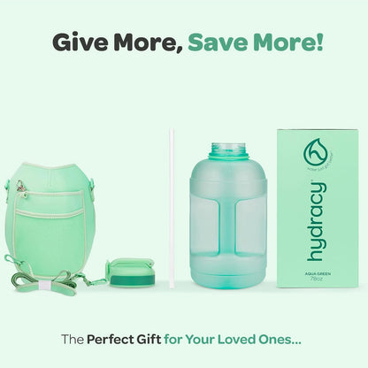 Hydracy Water Bottle with Time Marker -Large BPA Free Water Bottle & No Sweat Sleeve -Leak Proof Gym Bottle with Times to Drink - Ideal for Fitness Sports & Outdoors