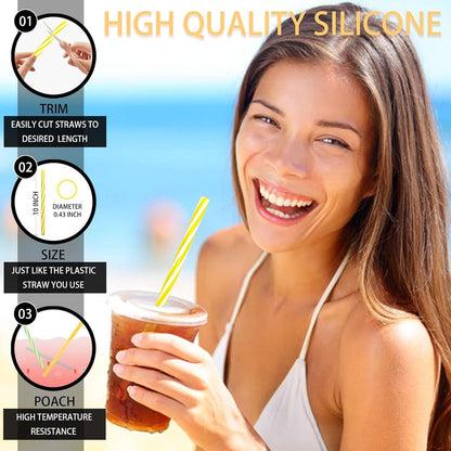 Reusable Silicone Drinking Straws, 12 Pcs Eco Friendly Silicone Straws 2 cleaning Brushes,for 30oz and 20oz Tumblers, Rtic,Yeti, Ozark, (Two-tone Dot, 10 inches)