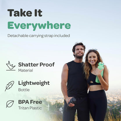 Hydracy Water Bottle with Time Marker -Large BPA Free Water Bottle & No Sweat Sleeve -Leak Proof Gym Bottle with Times to Drink - Ideal for Fitness Sports & Outdoors