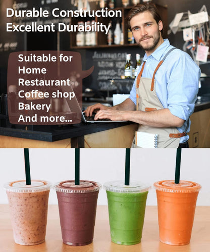 Cappatua 20 oz Clear Plastic Cups with Lids and STRAWS, Disposable Drinking Cups for Cold Drinks, Iced Coffee, Milkshakes, Smoothies, 25 Sets