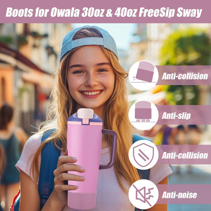 Mity rain 2PCS Protective Silicone Boots for Owala 30oz & 40oz FreeSip Sway Bottles & Tumblers - Accessories for owala, Enhances Stability & Prevents Scratches(Black Cherry)