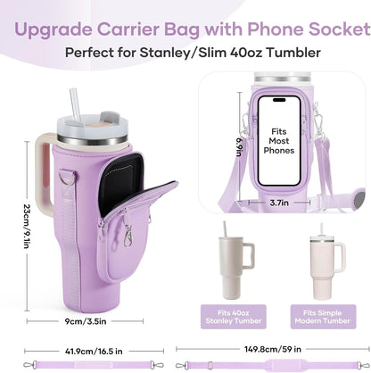 linmaya Water Bottle Carrier Bag for Stanley Cup 40/30oz with Phone Holder Pockets,Neoprene Water Bottle Cross-body Bag with Adjustable Shoulder & Hand Strap Stanley Cup Accessories
